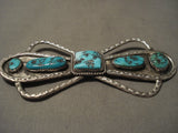 Early Vintage Navajo 'Long' Native American Jewelry Silver Turquoise Pin-Nativo Arts