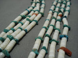 Early Vintage Navajo Native American Jewelry jewelry White Heishi Turquoise Spiny Oyster Necklace Old-Nativo Arts