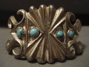 Early Vintage Navajo Natural Bisbee Turquoise Native American Jewelry Silver Bracelet-Nativo Arts