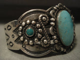 Early Vintage Navajo Natural Turquoise Native American Jewelry Silver Swirl Bracelet-Nativo Arts