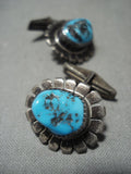 Early Vintage Navajo Old Sleeping Beauty Turquoise Native American Jewelry Silver Cufflinks-Nativo Arts