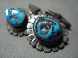 Early Vintage Navajo Old Sleeping Beauty Turquoise Native American Jewelry Silver Cufflinks-Nativo Arts