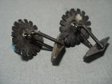 Early Vintage Navajo Old Sleeping Beauty Turquoise Native American Jewelry Silver Cufflinks-Nativo Arts