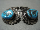 Early Vintage Navajo Old Sleeping Beauty Turquoise Native American Jewelry Silver Cufflinks-Nativo Arts