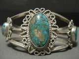 Early Vintage Navajo Royston Turquoise Native American Jewelry Silver Burst Bracelet Old-Nativo Arts
