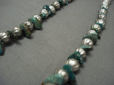 Early Vintage Navajo 'Scalloped Bead' Green Turquoise Native American Jewelry Silver Necklace Old-Nativo Arts