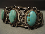 Early Vintage Navajo Turquoise Flower Native American Jewelry Silver Bracelet Old-Nativo Arts