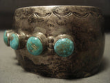 Early Vintage Navajo Wide Hand Pounded Native American Jewelry Silver Turquoise Bracelet-Nativo Arts