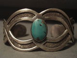 Early Wave Technique Vintage Navajo Domed Turquoise Native American Jewelry Silver Bracelet Old-Nativo Arts
