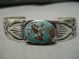 Tremendous Vintage Native American Navajo Pilot Mountain Turquoise Sterling Silver Bracelet-Nativo Arts