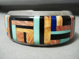 Thicker Signed Vintage Native American Navajo Turquoise Shell Inlaid Sterling Silver Bracelet-Nativo Arts