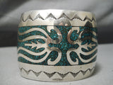 Huge Vintage Native American Navajo Turquoise Wave Sterling Silver Bracelet Old Cuff-Nativo Arts