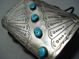 Tremendous Vintage Native American Navajo Sleeping Beauty Turquoise Sterling Silver Bowguard-Nativo Arts