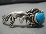 Superlative Vintage Native American Navajo Sky Blue Turquoise Sterling Silver Swirl Bracelet Old-Nativo Arts