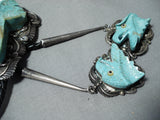Native American Best Vintage Navaj Eagle Hand Carved Turquoise Sterling Silver Bolo Tie-Nativo Arts