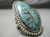 Marvelous Vintage Huge Native American Navajo Sterling Silver Basalt Turquoise Ring-Nativo Arts