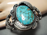 So Vivid!! Vintage Native American Navajo Royston Turquoise Sterling Silver Leaf Bracelet Old-Nativo Arts