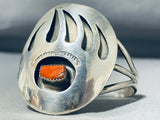 Awesome Native American Navajo Signed Coral Sterling Silver Track Shadowbox Bracelet-Nativo Arts