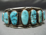 Opulent Vintage Native American Navajo Turquoise Sterling Silver Heavy Bracelet Old-Nativo Arts
