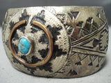 So Intricate!! Vintage Native American Navajo Turquoise Sterling Silver Basket Bracelet Old-Nativo Arts