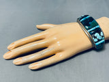 One Of Most Unique Vintage Navajo Turquoise Sterling Silver Inlay Bracelet-Nativo Arts