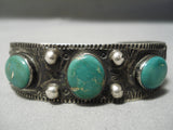Early 1900's Vintage Native American Navajo Cerrillos Turquoise Sterling Silver Bracelet Old-Nativo Arts