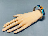 Extremely Rare Native American Navajo Turquoise Inlay Sterling Silver Bangle Bracelet-Nativo Arts