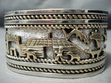 Heavy Thick Native American Navajo Hand Wrought Sterling Silver Gold Bracelet-Nativo Arts