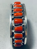 Fantastic Native American Navajo Signed 18 Coral Sterling Silver Bracelet-Nativo Arts