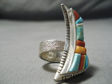 Detailed!! Vintage Native American Navajo Turquoise Inlay Sterling Silver Ring-Nativo Arts