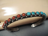 Impressive Vintage Native American Navajo Turqoise & Coral Sterling Silver Bracelet-Nativo Arts
