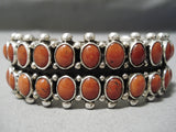 One Of The Best Native American Navajo Domed Coral Sterling Silver Bracelet Heavy!-Nativo Arts