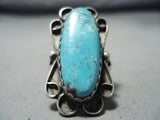 Marvelous Vintage Native American Navajo Blue Diamond Turquoise Sterling Silver Ring Old-Nativo Arts