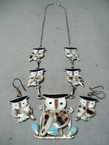 Striking Vintage Native American Zuni Mother-of-pearl Sterling Silver Necklace & Earring Set Old-Nativo Arts