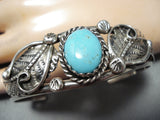 Fantastic Vintage Native American Navajo Blue Gem Turquoise Sterling Silver Bracelet Old-Nativo Arts