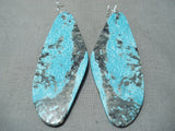 Native American Magnificent Santo Domingo Old Kingman Turquoise Sterling Silver Earrings-Nativo Arts