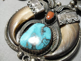 Statement Vintage Native American Navajo Turquoise Sterling Silver Squash Blossom Necklace Old-Nativo Arts