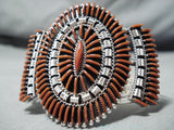 Exquisite Zuni Coral Needlepoint Sterling Silver Bracelet Native American-Nativo Arts