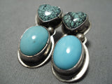 Exceptional Vintage Native American Navajo Sleeping Beauty Turquoise Sterling Silver Earrings-Nativo Arts