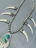 Powerful Vintage Native American Navajo Pearl Sterling Silver Turquoise Necklace-Nativo Arts