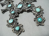 To Die For! Vintage Native American Navajo Turquoise Sterling Silver Squash Blossom Necklace-Nativo Arts
