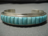 Rare Slanted Sjy Blue Turquoise Vintage Native American Navajo Sterling Silver Bracelet-Nativo Arts
