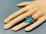 Native American Whimsical Vintage Turquoise Sterling Silver Turtle Ring-Nativo Arts