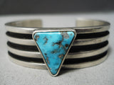 Deep Channels Vintage Native American Navajo Turquoise Sterling Silver Bracelet Old-Nativo Arts