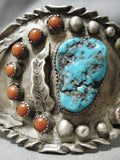 One Of The Best Huge Vintage Native American Navajo Turquoise Sterling Silver Bracelet Old-Nativo Arts