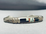 Thicker Important Vintage Native American Navajo Turquoise Sterling Silver Inlay Bracelet-Nativo Arts