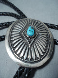Superior Vintage Zuni Kingman Turquoise Sterling Silver Bolo Native American Old-Nativo Arts