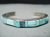 Marie Thompson Signed Native American Navajo Turquoise Inlay Sterling Silver Bracelet-Nativo Arts