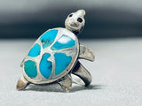 Native American Whimsical Vintage Turquoise Sterling Silver Turtle Ring-Nativo Arts