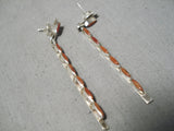 Exquisite Zuni Coral Sterling Silver Earrings Native American-Nativo Arts